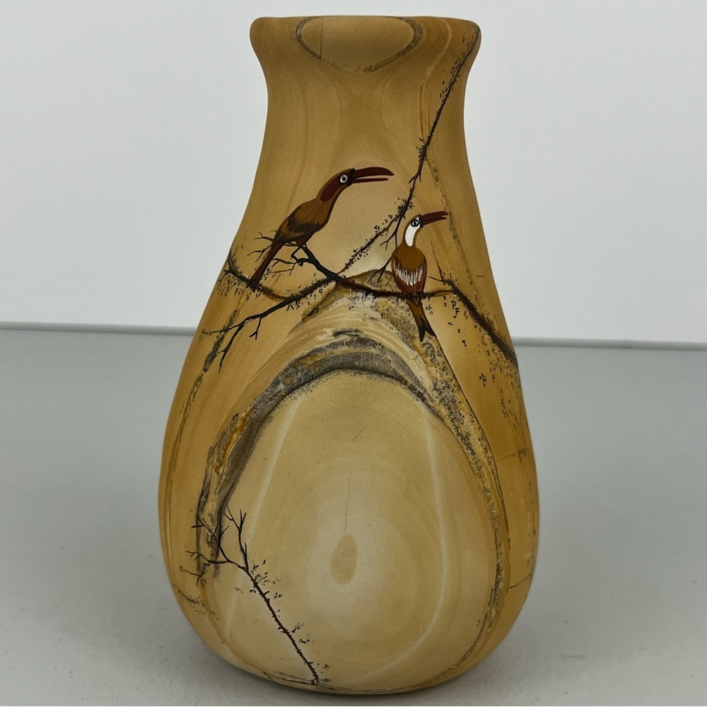 Handpainted Shallow Stone Vase